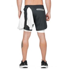 Running Shorts Men 2 In 1 Double-deck Quick Dry GYM Sport Shorts (Color: Black, size: L)