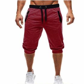 Fitness Cropped Joggers Sports Pants Men's Joggers (Color: WineRed, size: L)