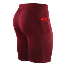 Men Outdoor Running Shorts Male Board GYM Exercise Fitness Leggings (Color: Wine Red, size: L)