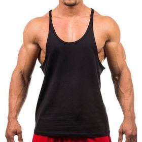 Cotton Sleeveless Tank Top Men Fitness and Bodybuilding Tank (Color: Black, size: L)