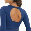 Seamless Sports Fitness Yoga Shirt Open Back Athletic Top Long Sleeve Crop