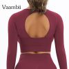 Seamless Sports Fitness Yoga Shirt Open Back Athletic Top Long Sleeve Crop