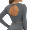 Seamless Sports Fitness Yoga Shirt Open Back Athletic Top Long Sleeve Crop