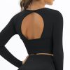 Seamless Sports Fitness Yoga Shirt Open Back Athletic Top Long Sleeve Crop