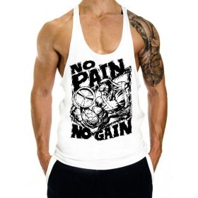 Large Print Gym Stringer Clothing Bodybuilding Tank Top (Color: White, size: M)