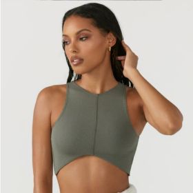 Fitness Tank Top Women Backless Sports Crop Top (Color: Green, size: S)