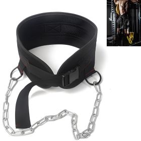 Weight Lifting Dip Belt With Chain Heavy Duty Core Support (Color: Black)