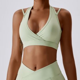 Gym High Intensity Push Up Neck Sling Yoga Bra (Color: Bean green, size: S)