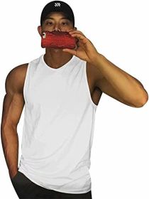 Men's Shirt Tank Sleeveless Shirt Quick Dry Cool Shirt Casual Tank Top (Color: White, size: M)