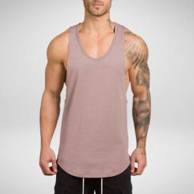 Men Long Tank Muscle Workout T-Shirt  Bodybuilding Gym Athletic Training Sports Tops (Color: Khaki, size: M)