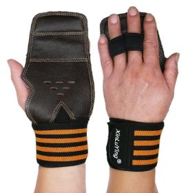 CrossFit Gym Gloves Wrist Exercise Grip Straps (Color: Orange, size: M)