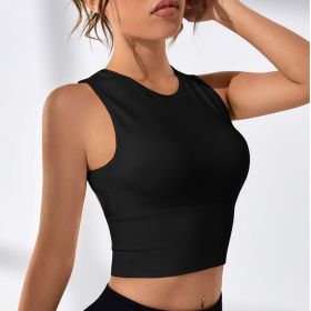 Crop Top Women Yoga Shirt Backless Gym Fitness Sports White Tank Tops (Color: Black, size: S)